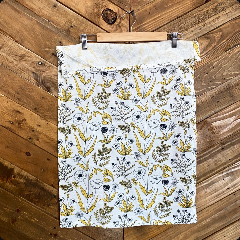 NEW Yellow and White Floral Tea Towel Wildflower Sketched Florals Black Print